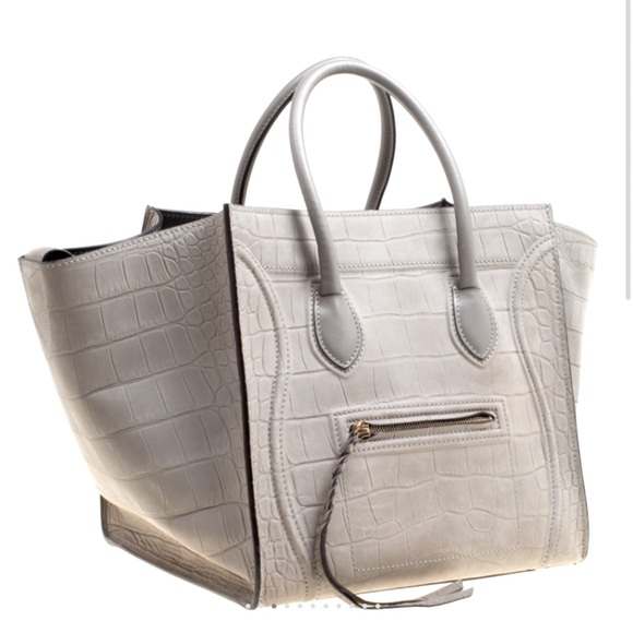 100% Authentic - CÉLINE Grey Croc Embossed Leather Large Phantom Luggage Tote - Picture 2 of 6